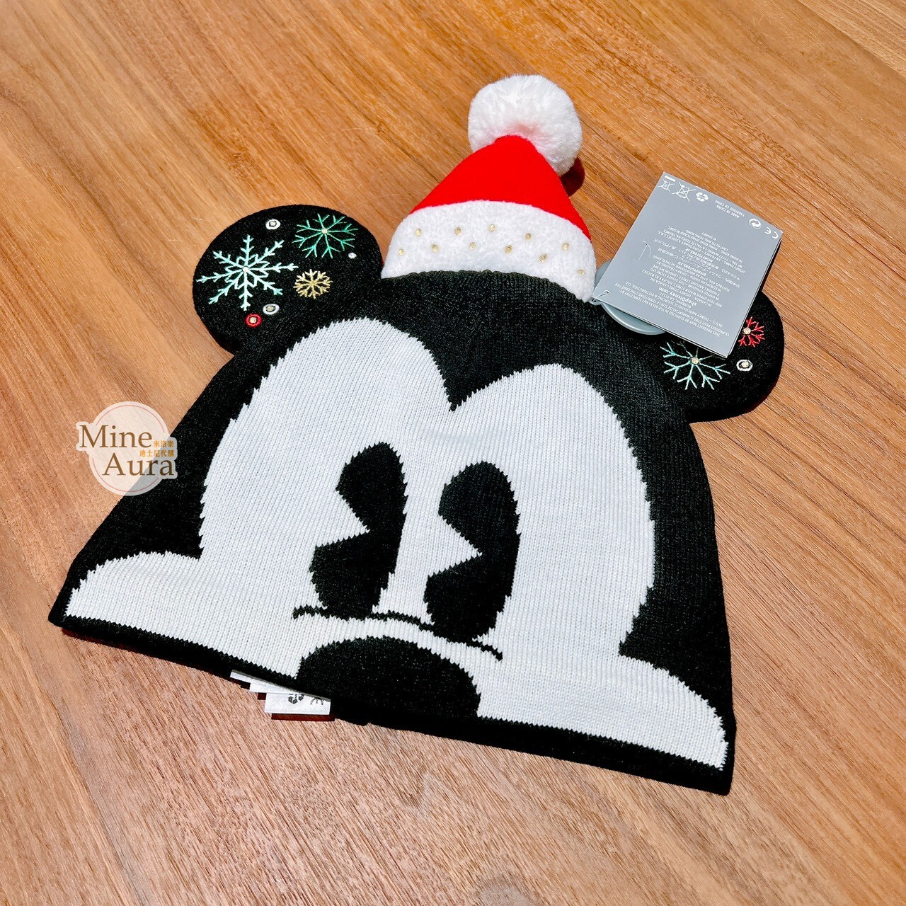 (全新NG品現貨) 米奇 Mickey 戴聖誕帽 立體耳朵 造型 針織 毛帽 帽子 -香港迪士尼樂園