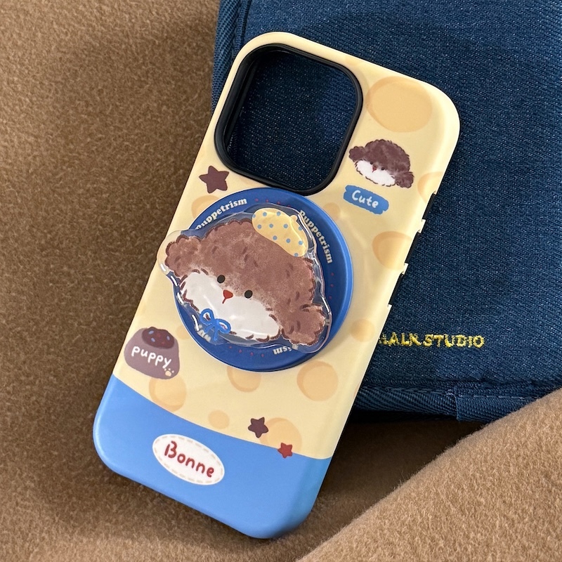 《11162》QQ黃底狗狗磁吸手機殼(含支架)