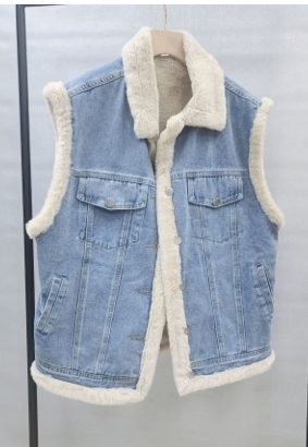 KE1725  -OS0005 &nbsp;兔毛拼牛仔雙面馬甲 胸44，長25