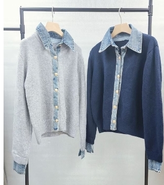 KE1730  -OS0010 拼牛仔針織外套 胸44，長21