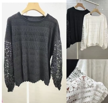 KE1733  -OS0013 鈎花袖針織top 胸46-68，長23