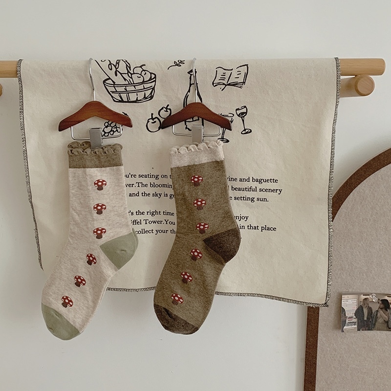 《11165》配色蘑菇短襪(3色)