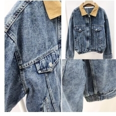 KE1734  -OS0014 拼領洗水牛仔外套 胸50，長24