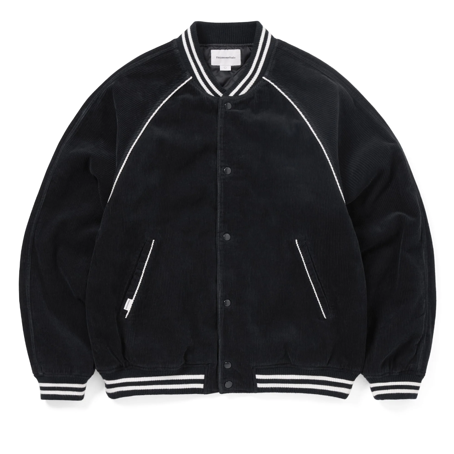 -(B024)-THISISNEVERTHAT T.N.T CORDUROY VARSITY JACKET 燈芯絨 布貼 棒球外套 黑色/綠色 -TN253WOWHS06