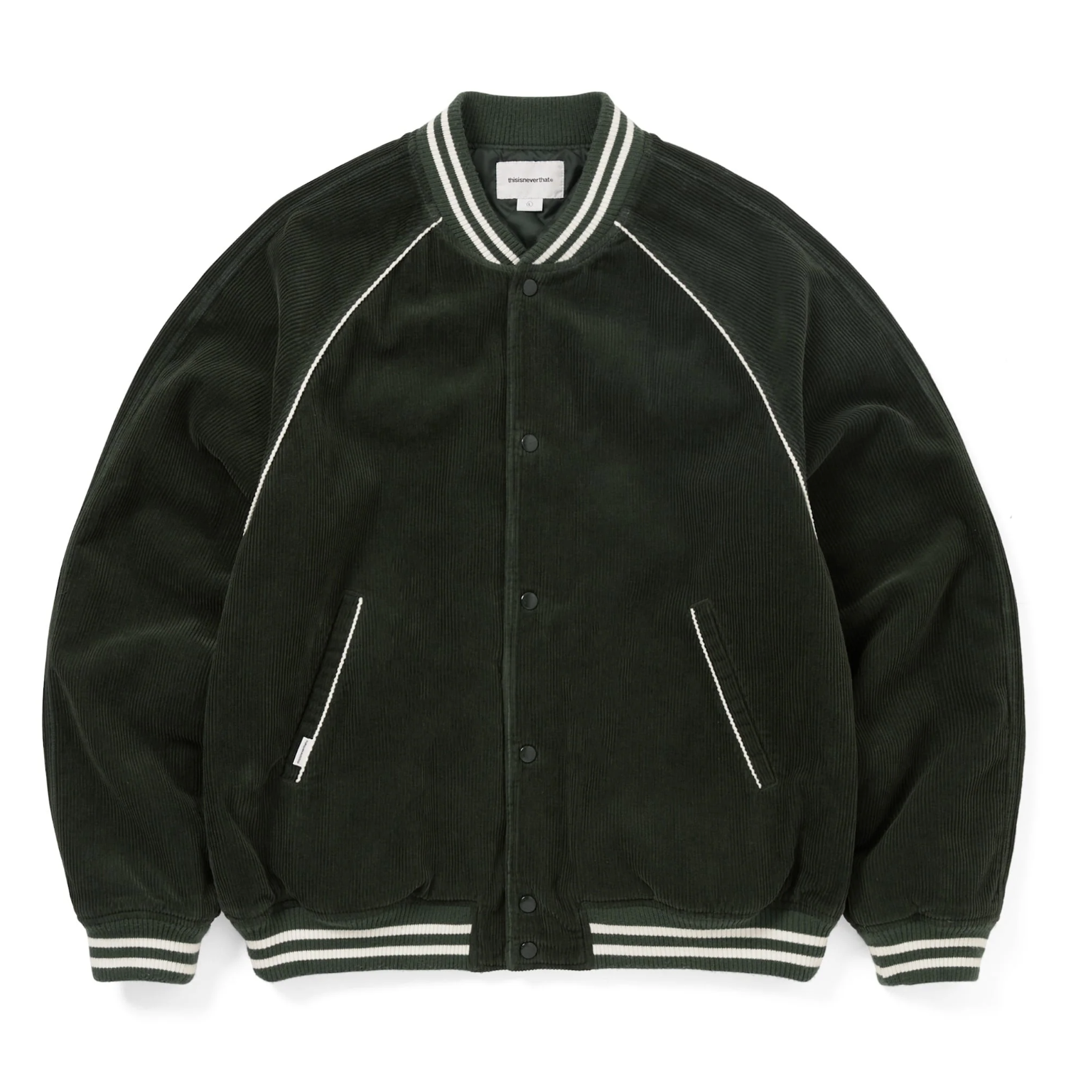 -(B024)-THISISNEVERTHAT T.N.T CORDUROY VARSITY JACKET 燈芯絨 布貼 棒球外套 黑色/綠色 -TN253WOWHS06