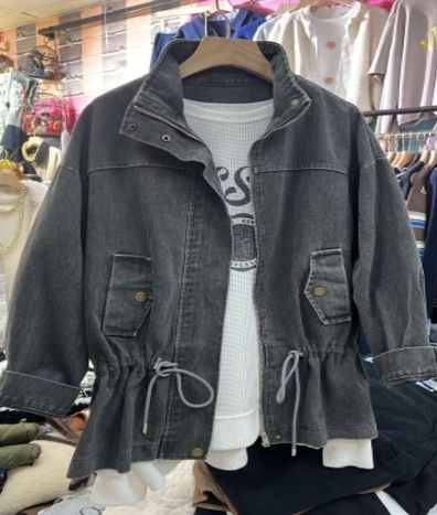 KE1735  -OS0015 企領束腰洗水外套 胸56，長29