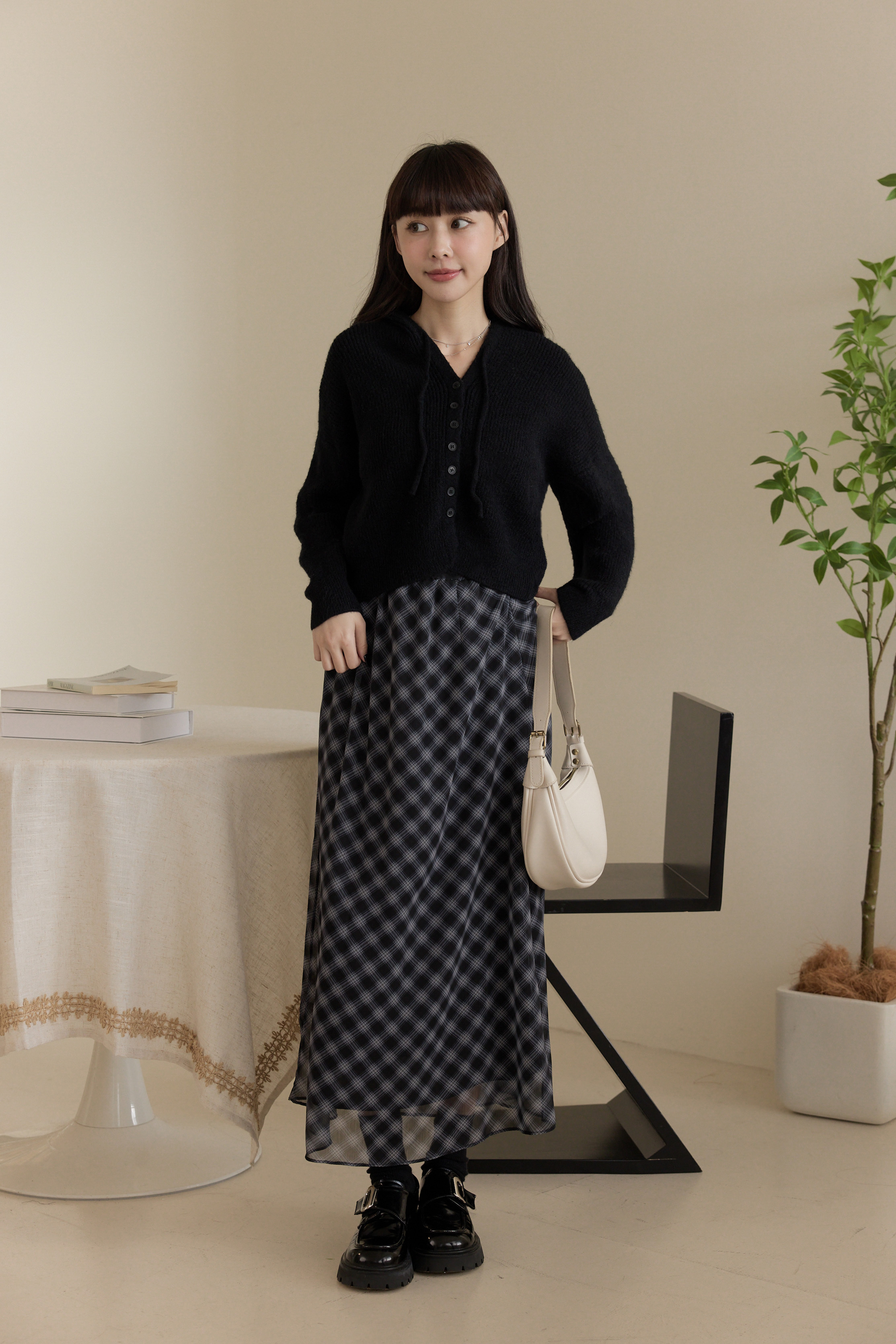 氣質雙層格紋飄逸長裙