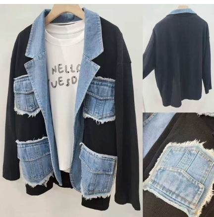 KE1738  -OS0018 拼四牛仔袋外套 胸46，長27