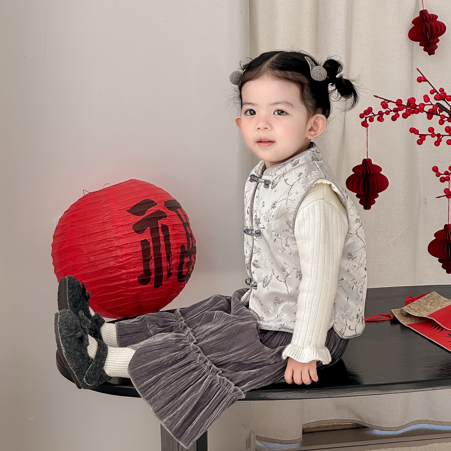 嫩嬰灰色古風背心+長裙/內搭上衣