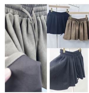 KE1741  -OS0021 猄皮料半截裙 腰26-42 長14