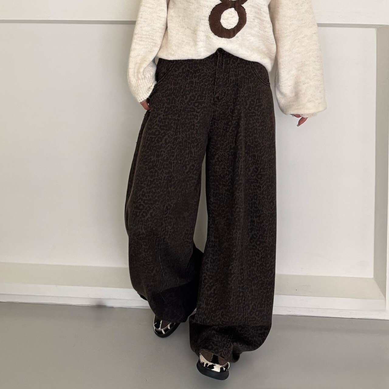 大推✨豹紋奶凍特調!咖色牛仔彎刀褲