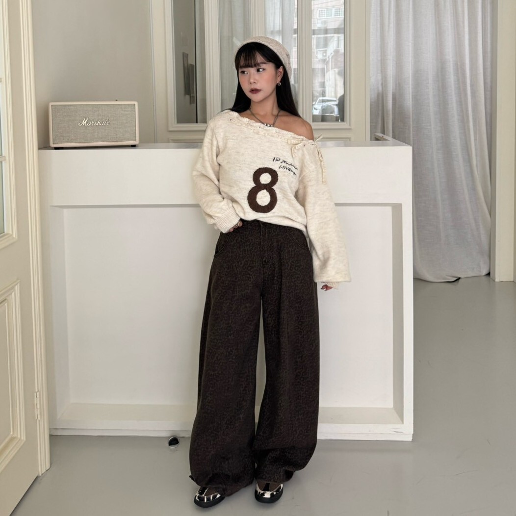 大推✨豹紋奶凍特調!咖色牛仔彎刀褲