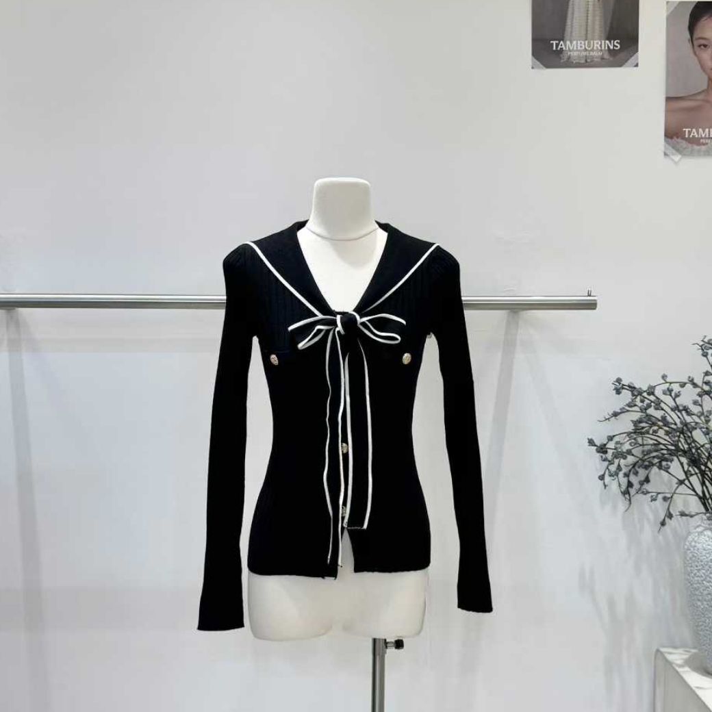 【法式氣質蝴蝶結】DOMISS微辣修身針織衫 小香風V領上衣-2色