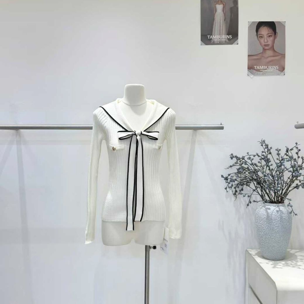 【法式氣質蝴蝶結】DOMISS微辣修身針織衫 小香風V領上衣-2色