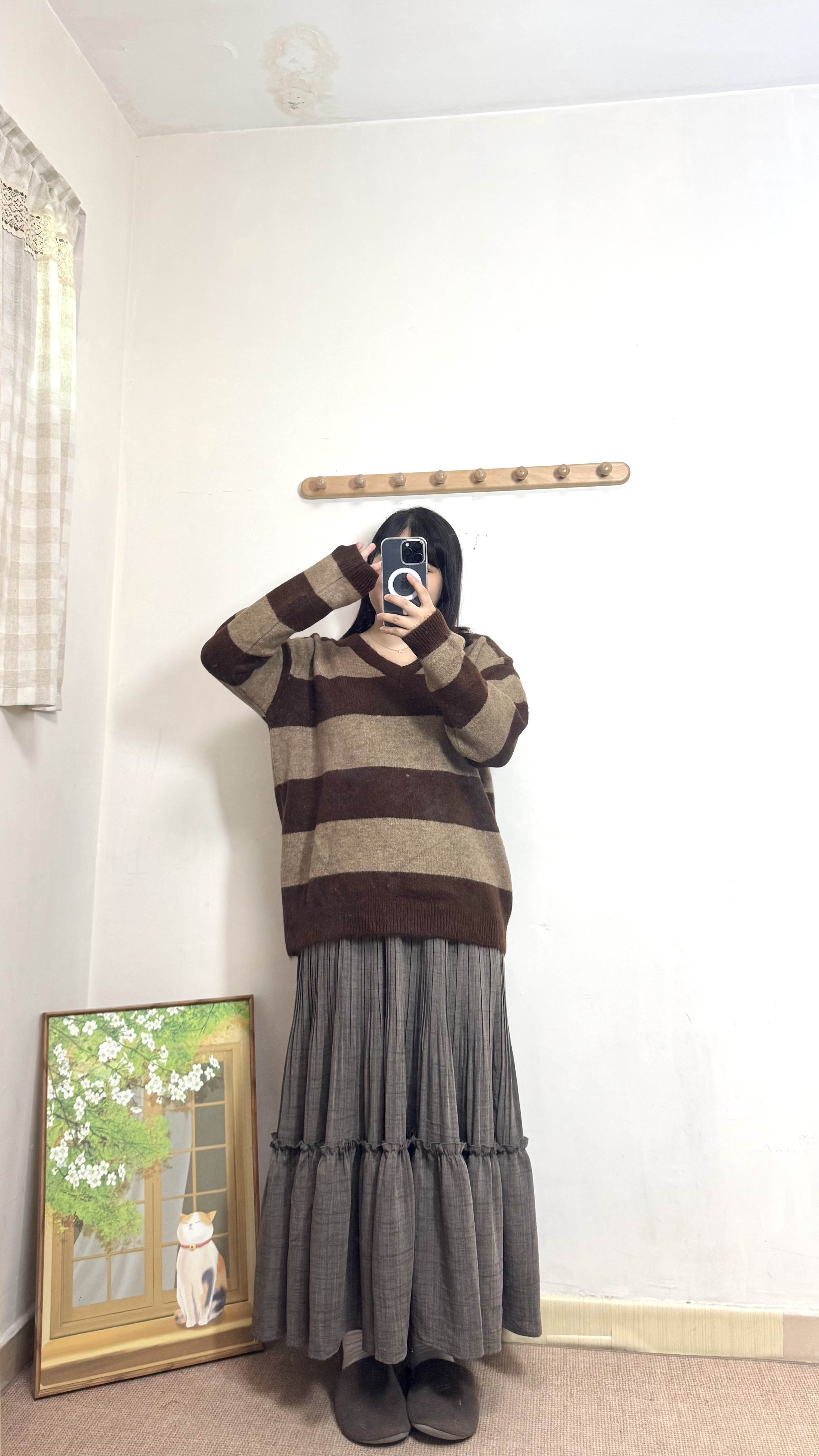 V領拼色粗間冷衫