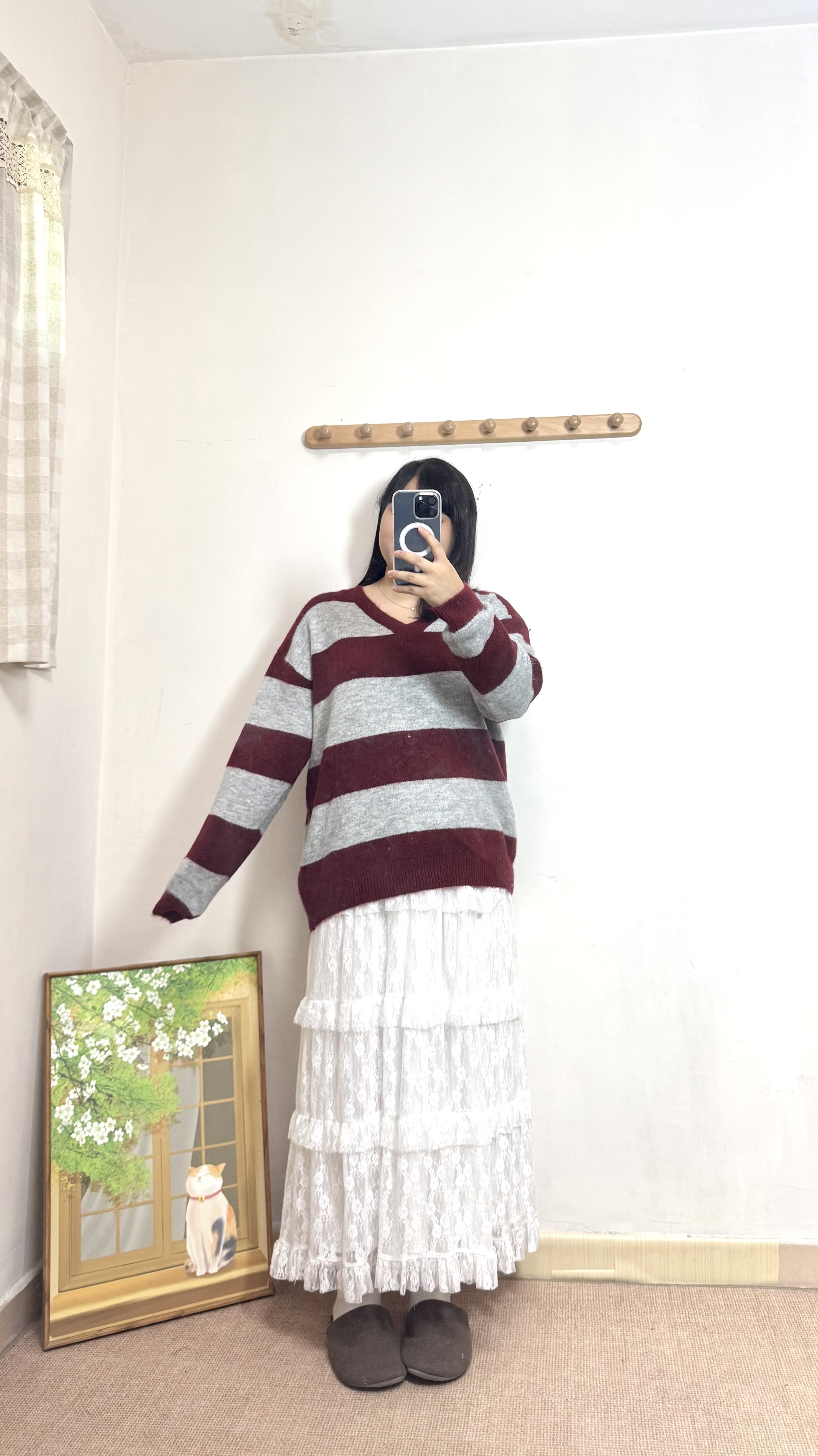 V領拼色粗間冷衫