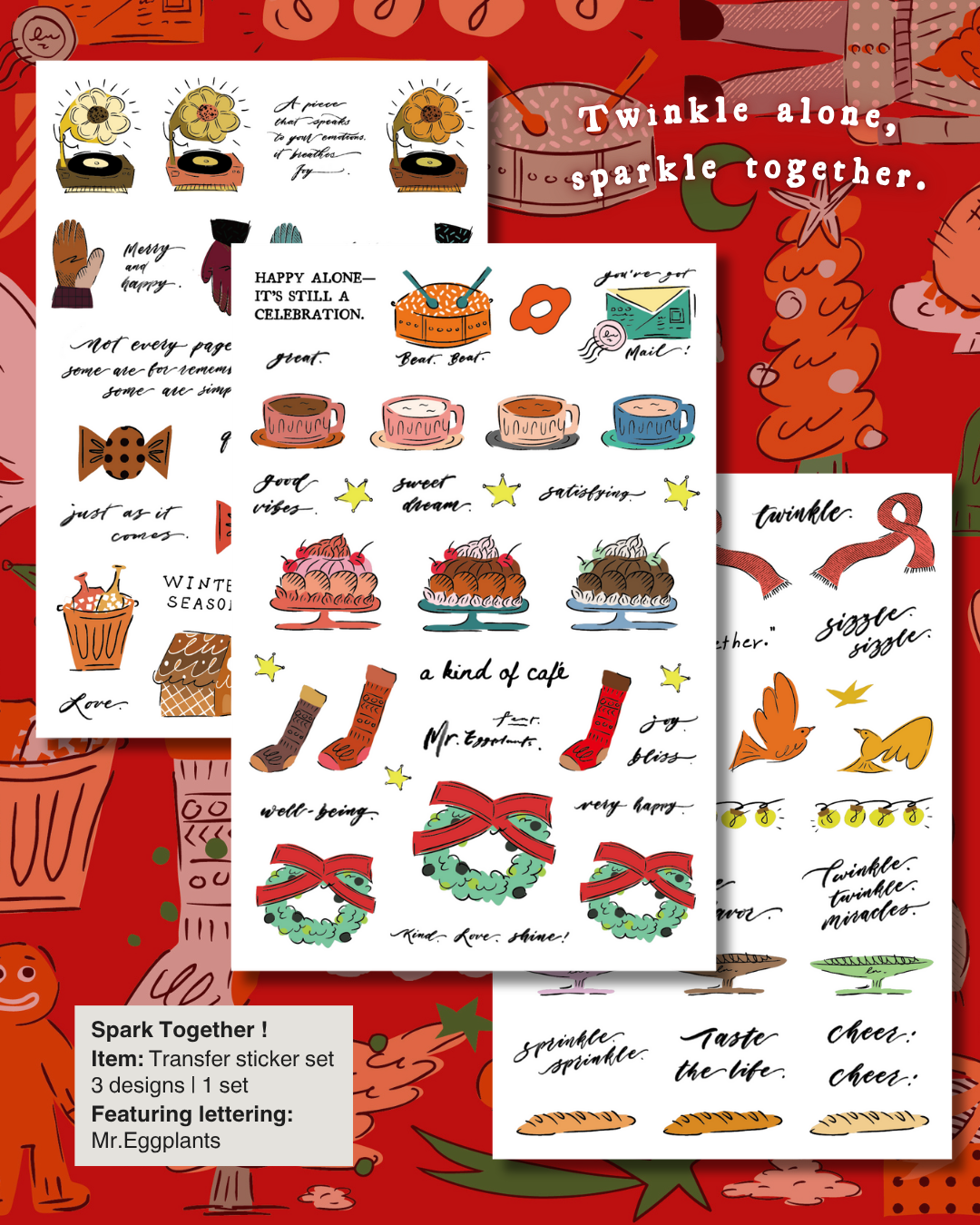 A Kind of cafe什物 x 茄子．一起歡慶 轉印貼紙(三入組)