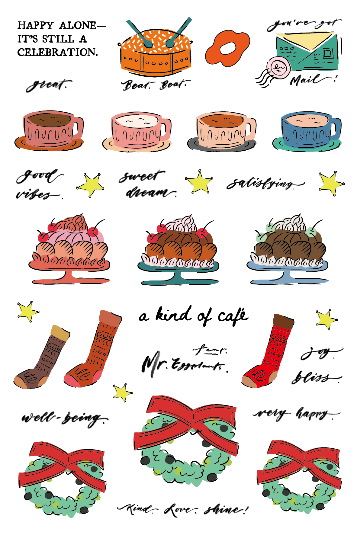 A Kind of cafe什物 x 茄子．一起歡慶 轉印貼紙(三入組)