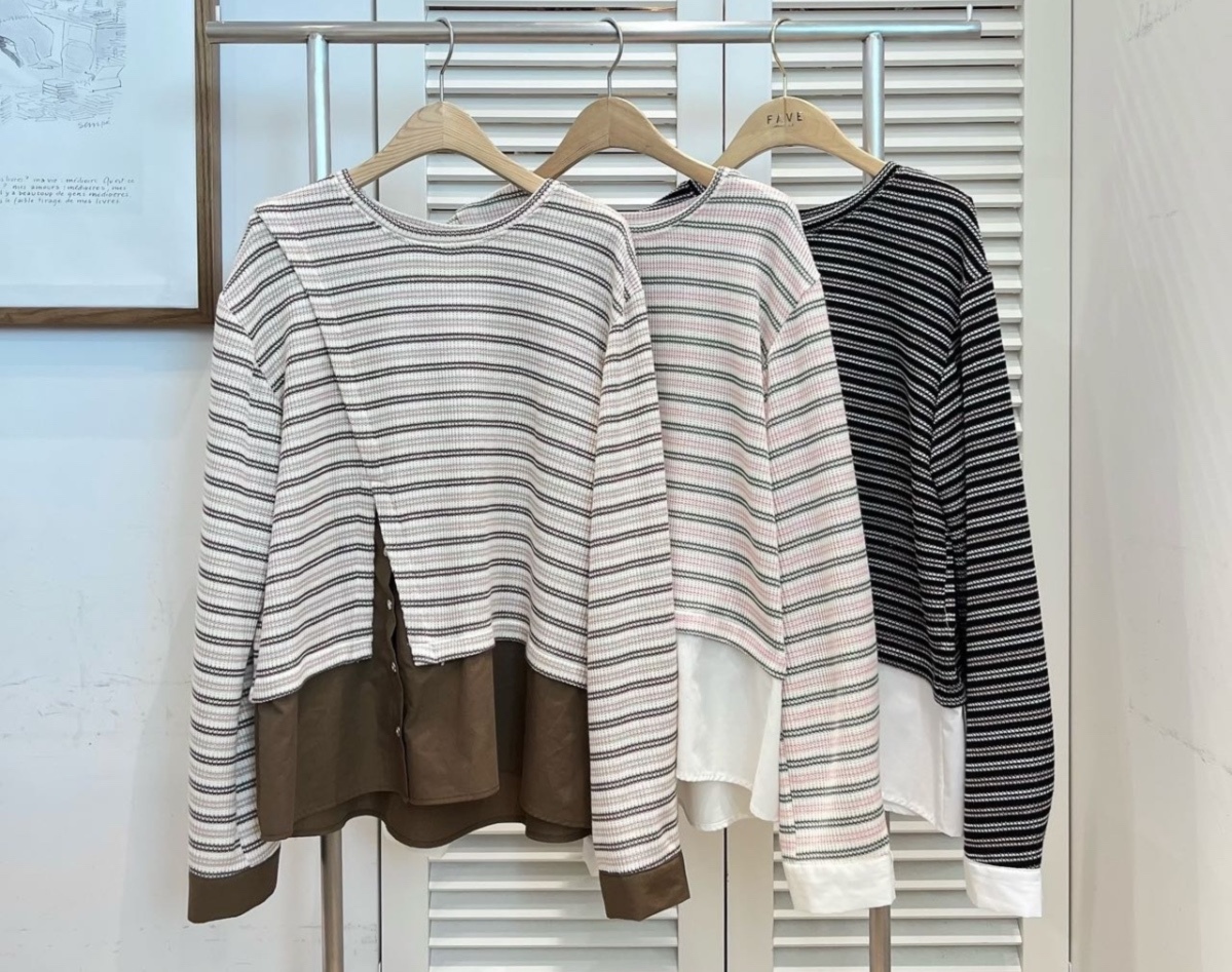 LUXE 條紋假兩件長袖（K11 FA828）