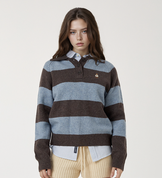 【現貨】【WHOAU】Bokashi Stripe Collar Pullover