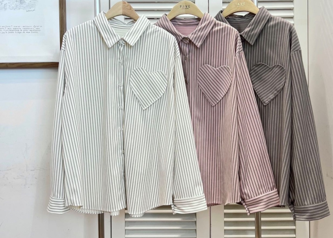 LUXE 條紋愛心長袖襯衫（K11 FA839）