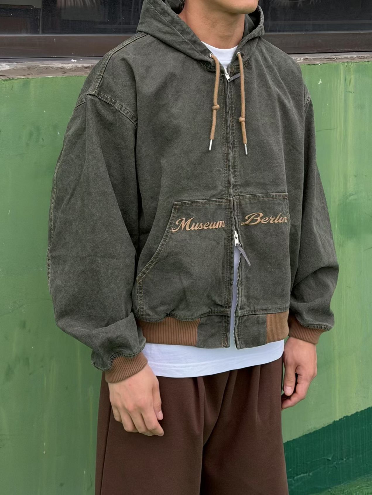 洗水英文字連帽拉鍊外套 JK2701