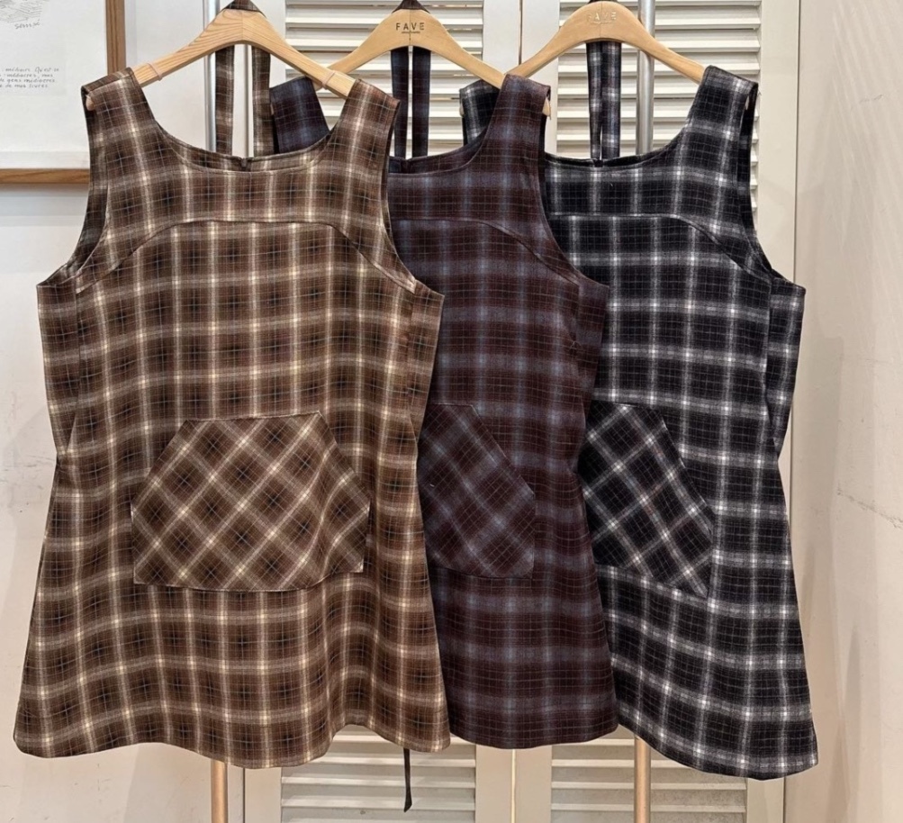 LUXE 方格復古菱格連衣裙（K11 FA852）