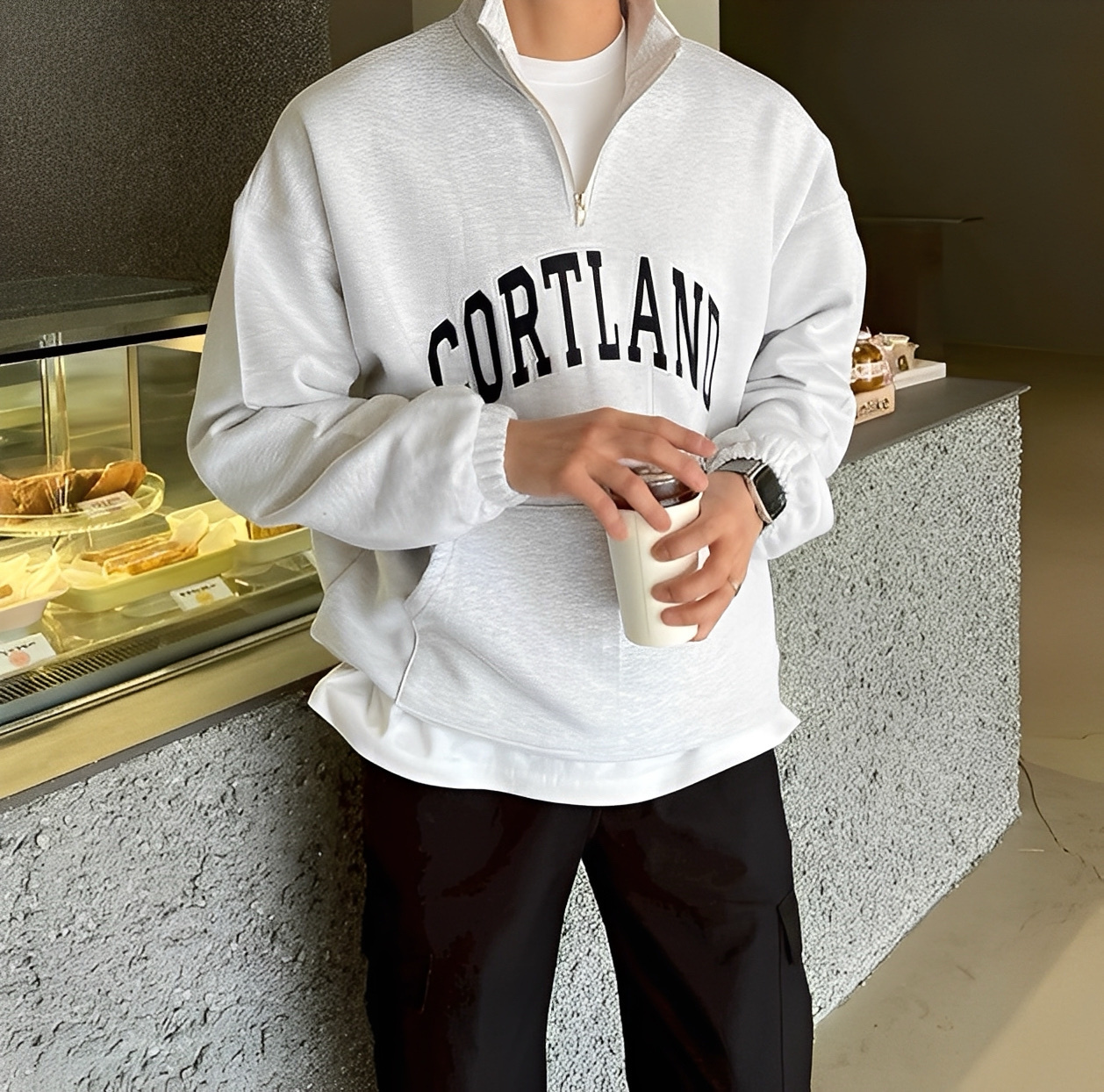 CORTLAND 貼布繡 拉鍊 立領 衛衣 大學T