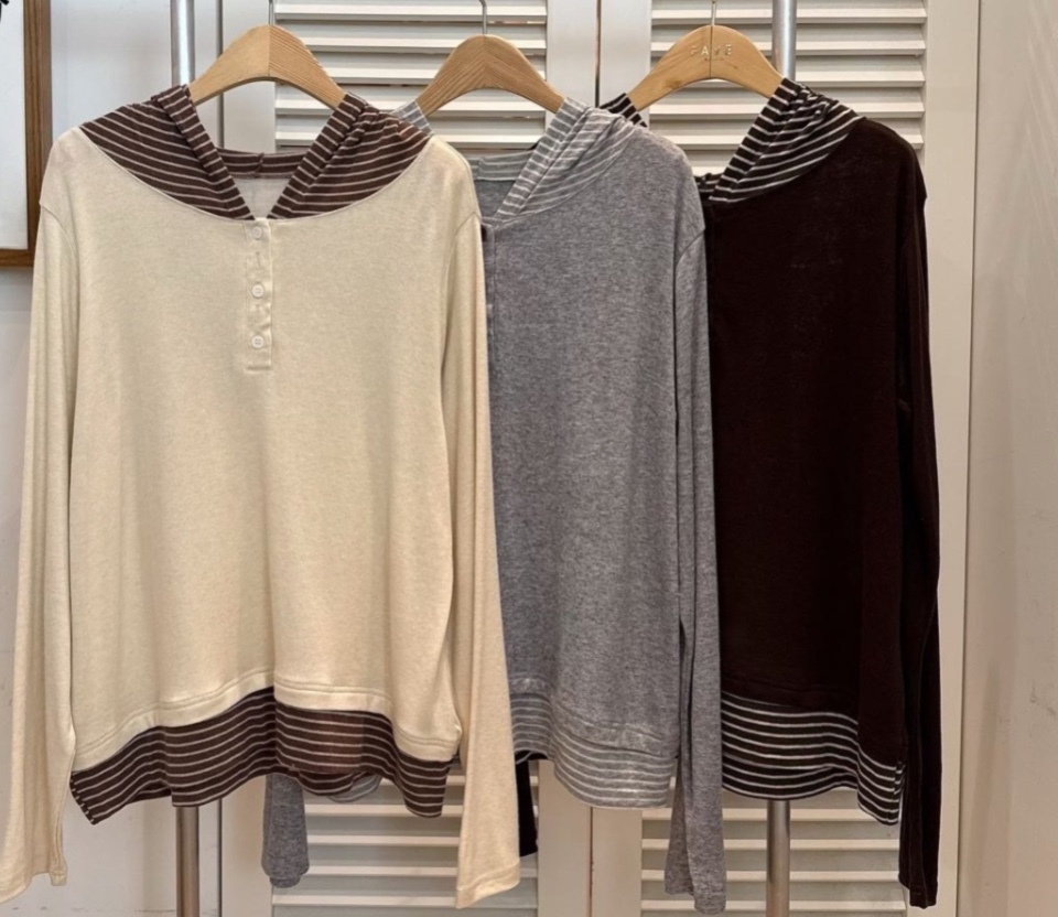 LUXE 天絲羊毛假兩件條紋休閒寬鬆長袖 （K11 FA854）