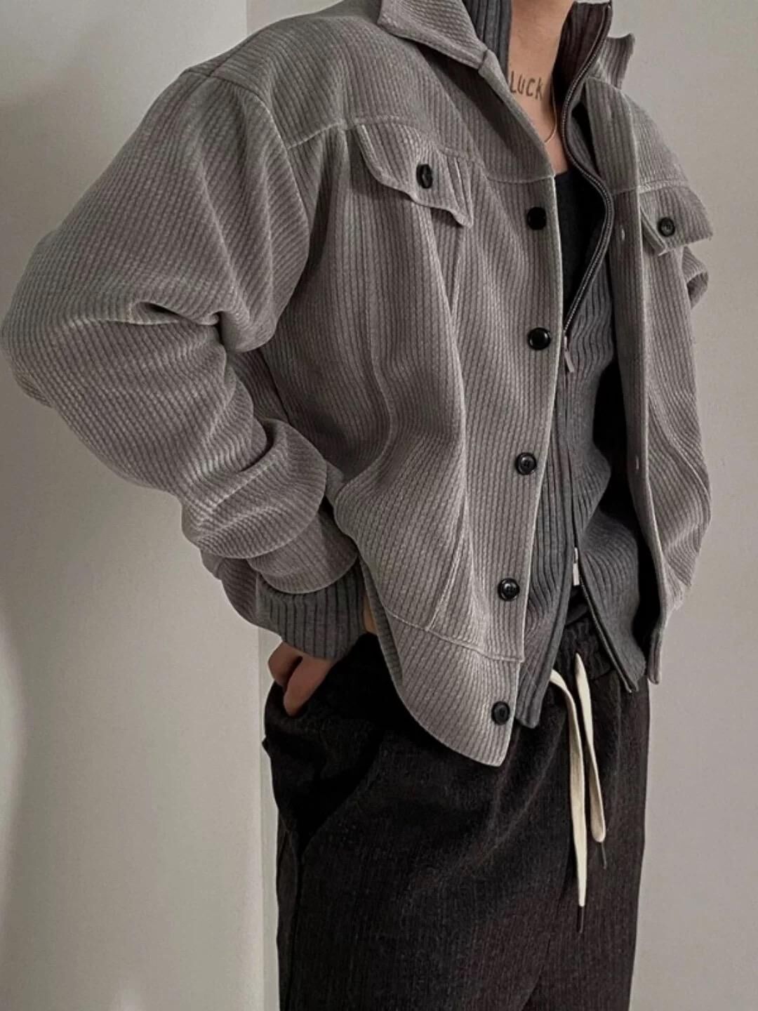 反領暗直紋開胸外套 JK2692