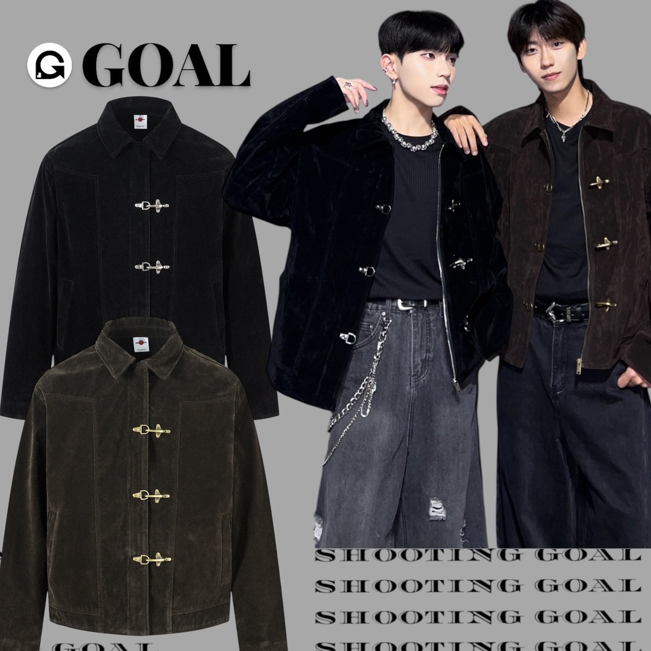 (GOAL) 美式復古飛機扣麂皮夾克外套 MC156