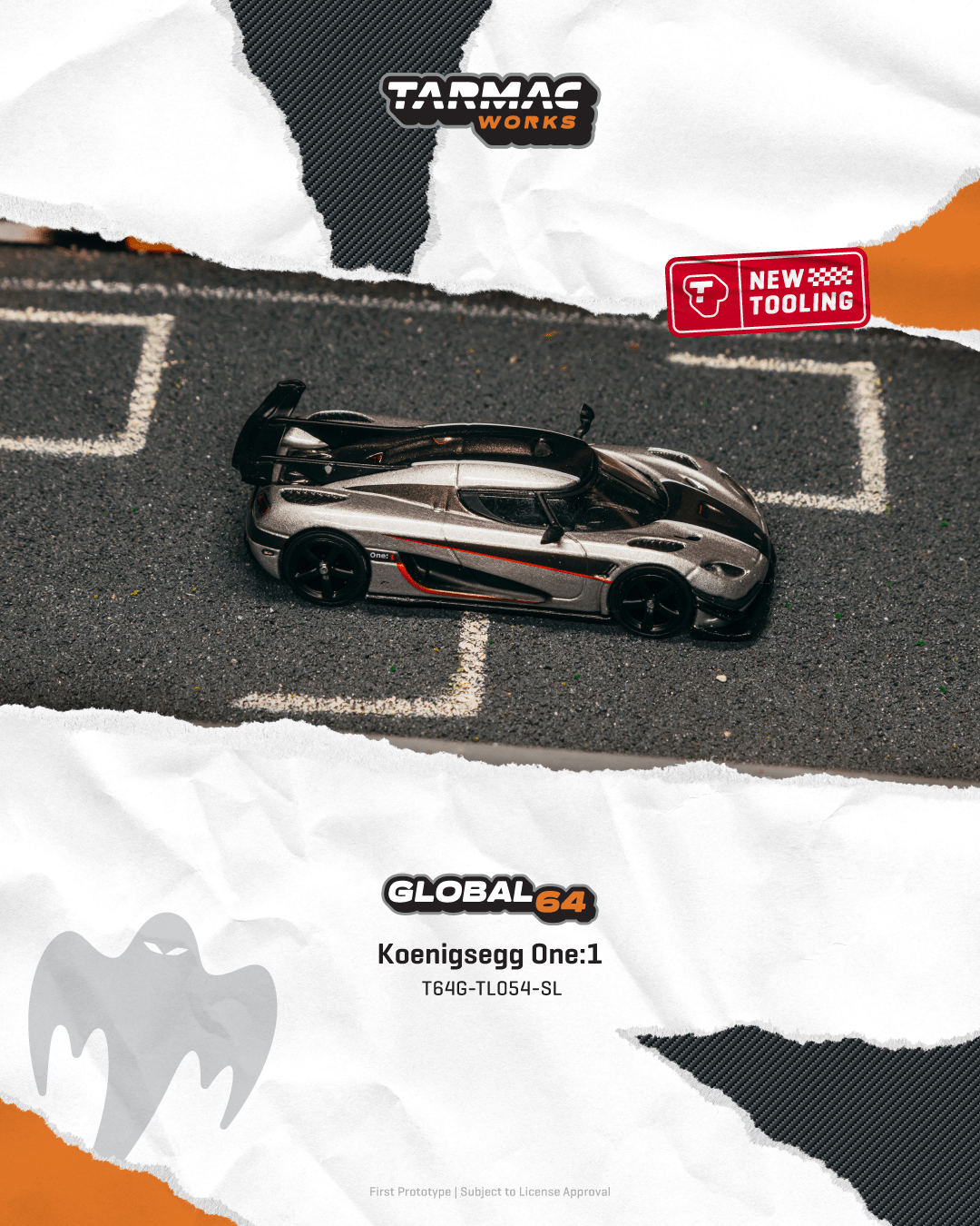 PO-$90 * TARMAC * 1:64 Koenigsegg One:1 Silver