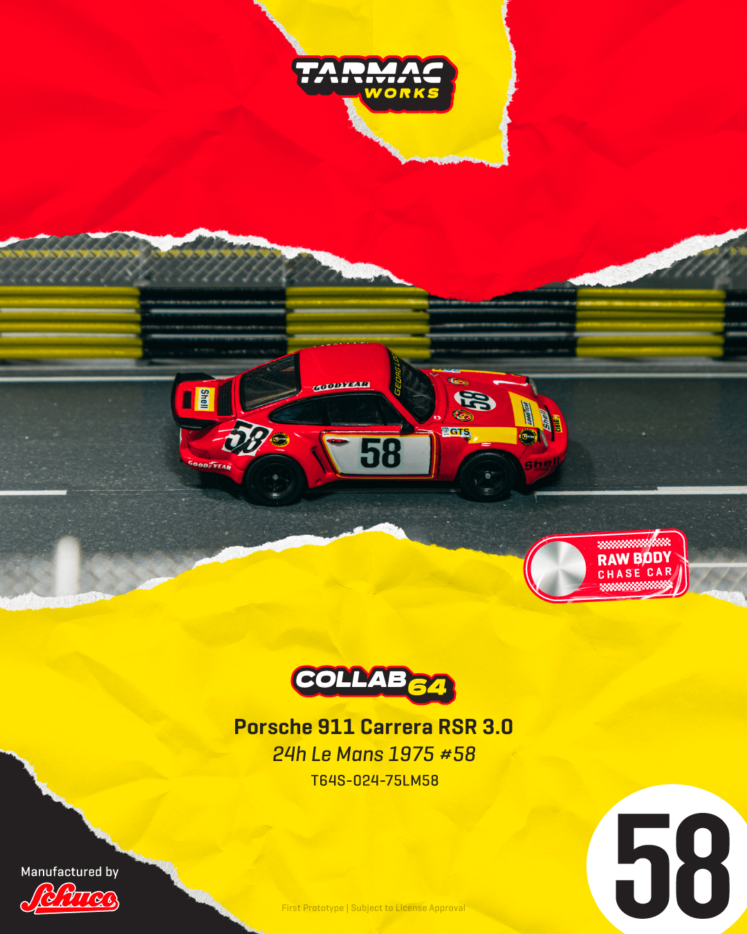 PO-$118 * TARMAC * 1:64 Porsche 911 Carrera RSR 3.0 24h Le Mans 1975 #58