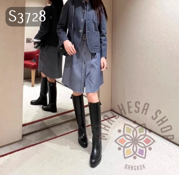 S3728 - 頭層羊皮後扣圓頭長靴