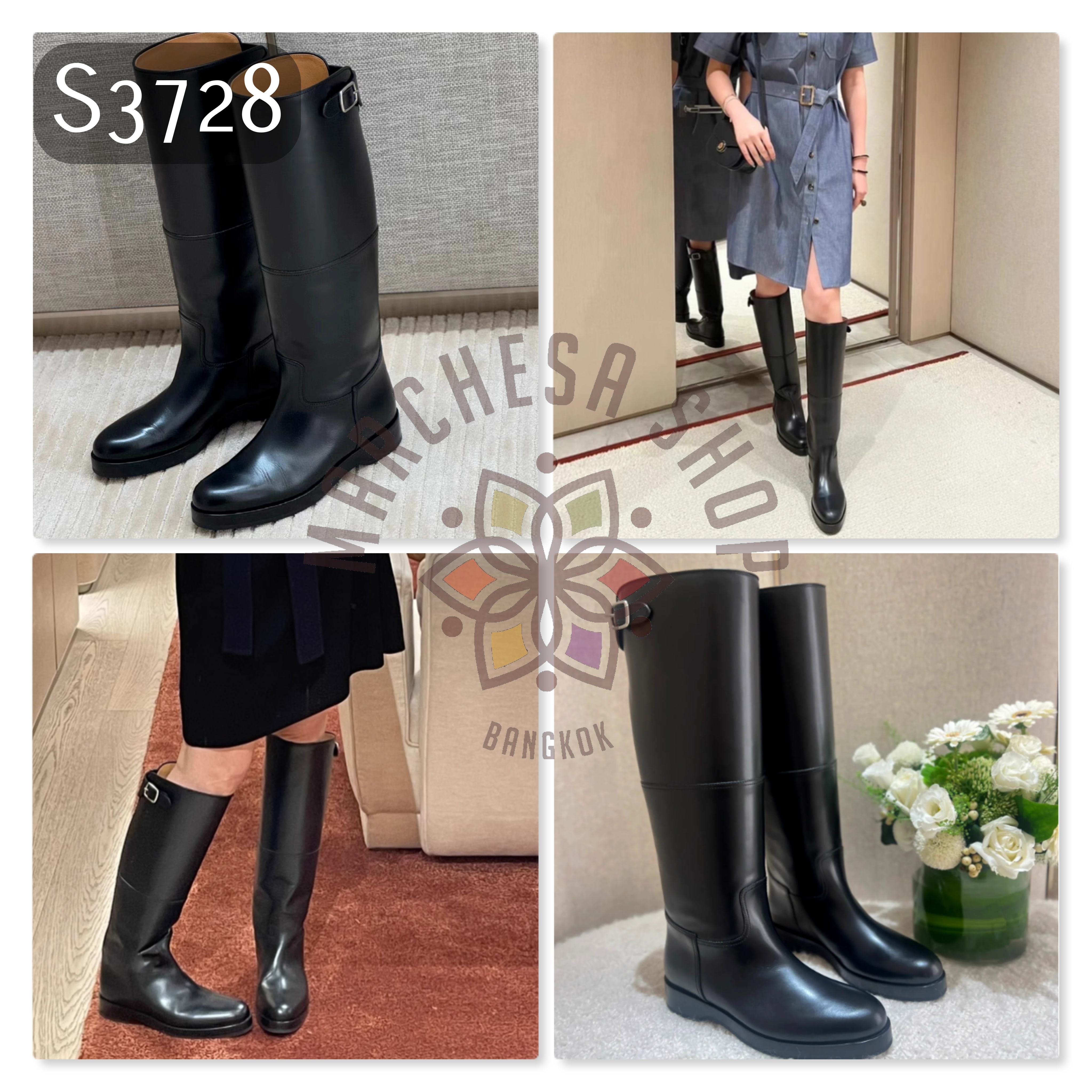 S3728 - 頭層羊皮後扣圓頭長靴