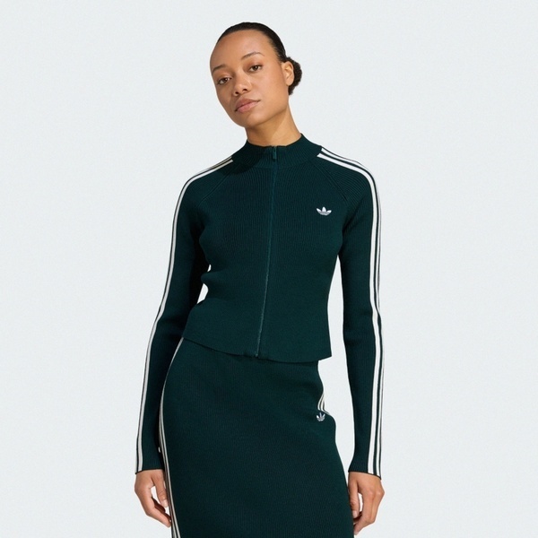 Adidas 愛迪達 Slim Knit Tt JY2599 女 外套 運動外套 休閒穿搭 深綠 白 亞版