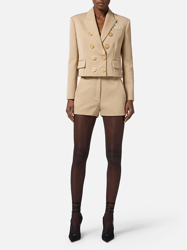 Elisabetta Franchi 絲緞口袋巾羊毛西裝外套