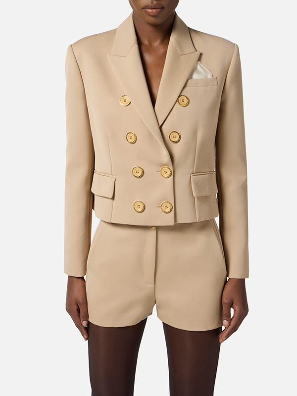 Elisabetta Franchi 絲緞口袋巾羊毛西裝外套