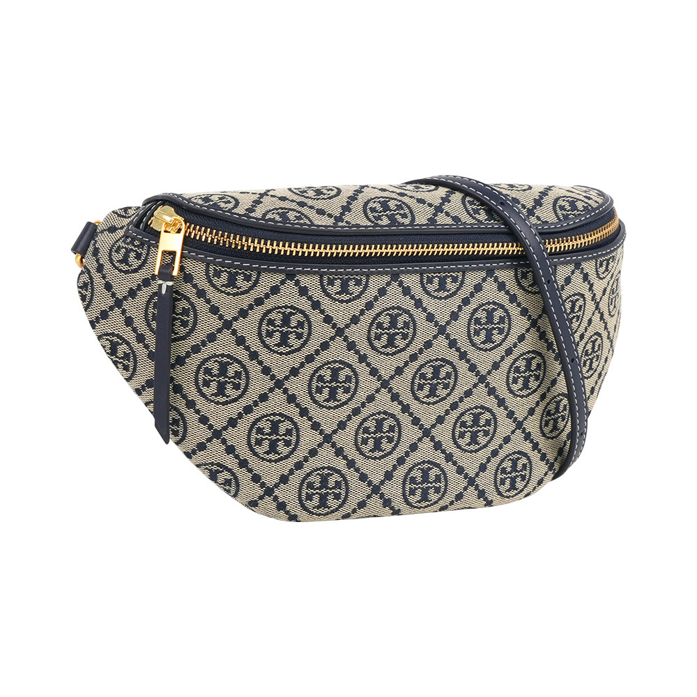 【Tory Burch】T Monogram 標誌緹花拉鍊腰包(海軍藍)