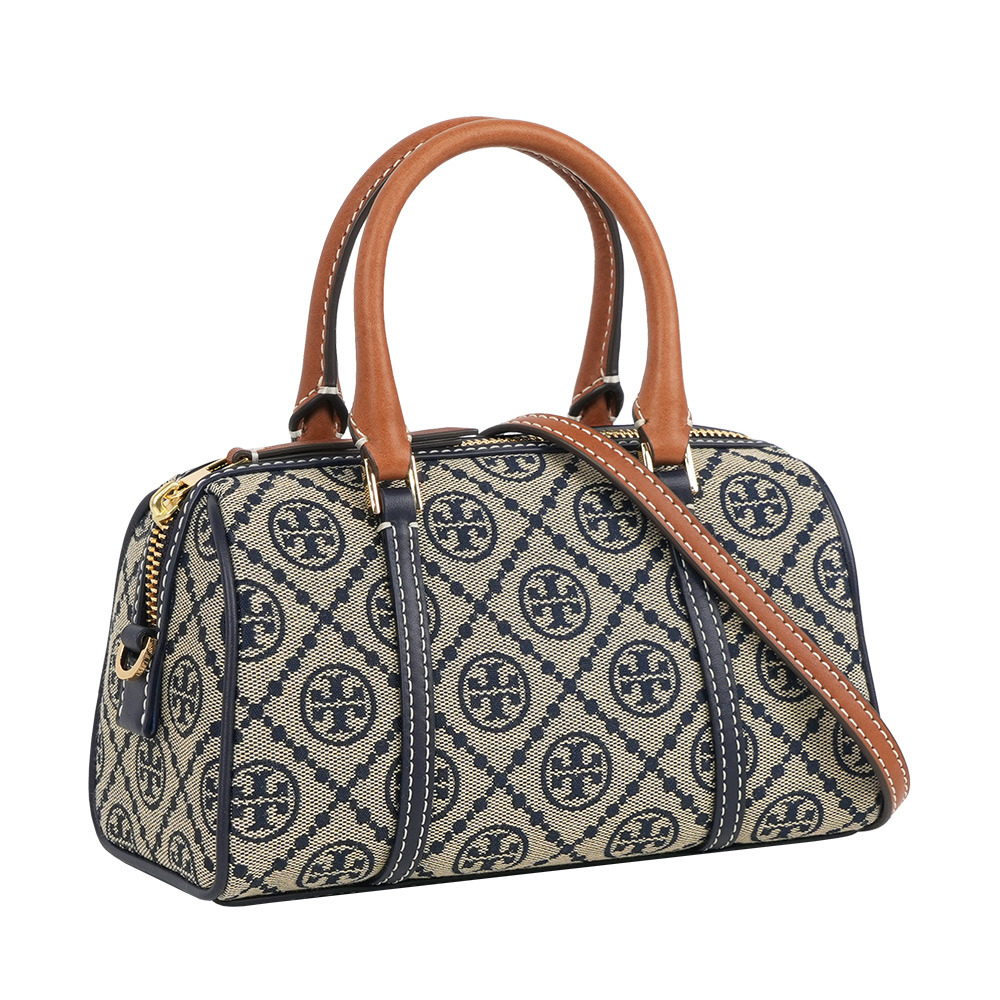 【Tory Burch】T Monogram 標誌緹花迷你波式頓包(海軍藍)