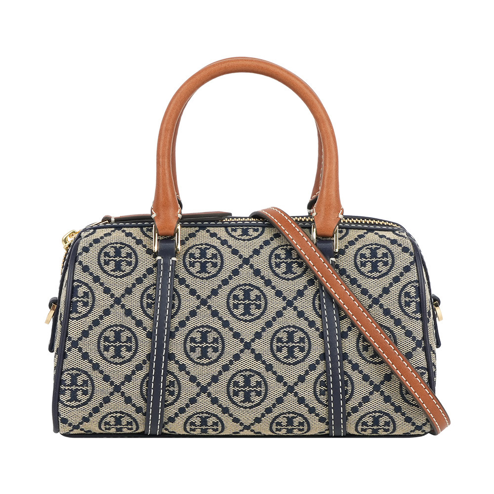【Tory Burch】T Monogram 標誌緹花迷你波式頓包(海軍藍)