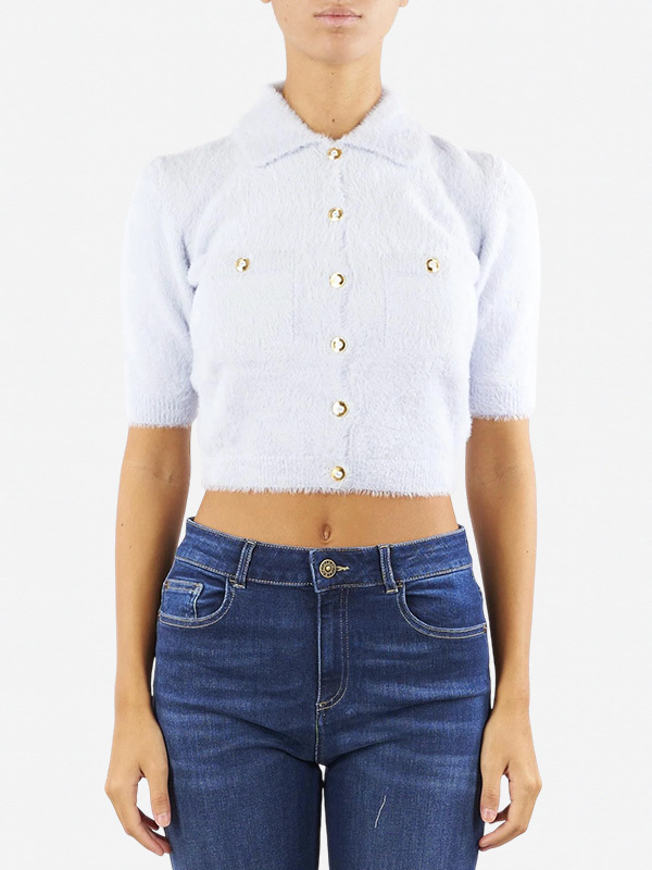 Elisabetta Franchi 金色鈕釦短版針織上衣(淺藍)