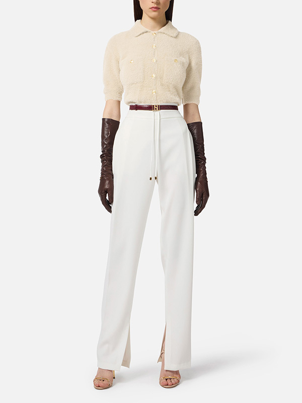 Elisabetta Franchi 金色鈕釦短版針織上衣(奶油白)