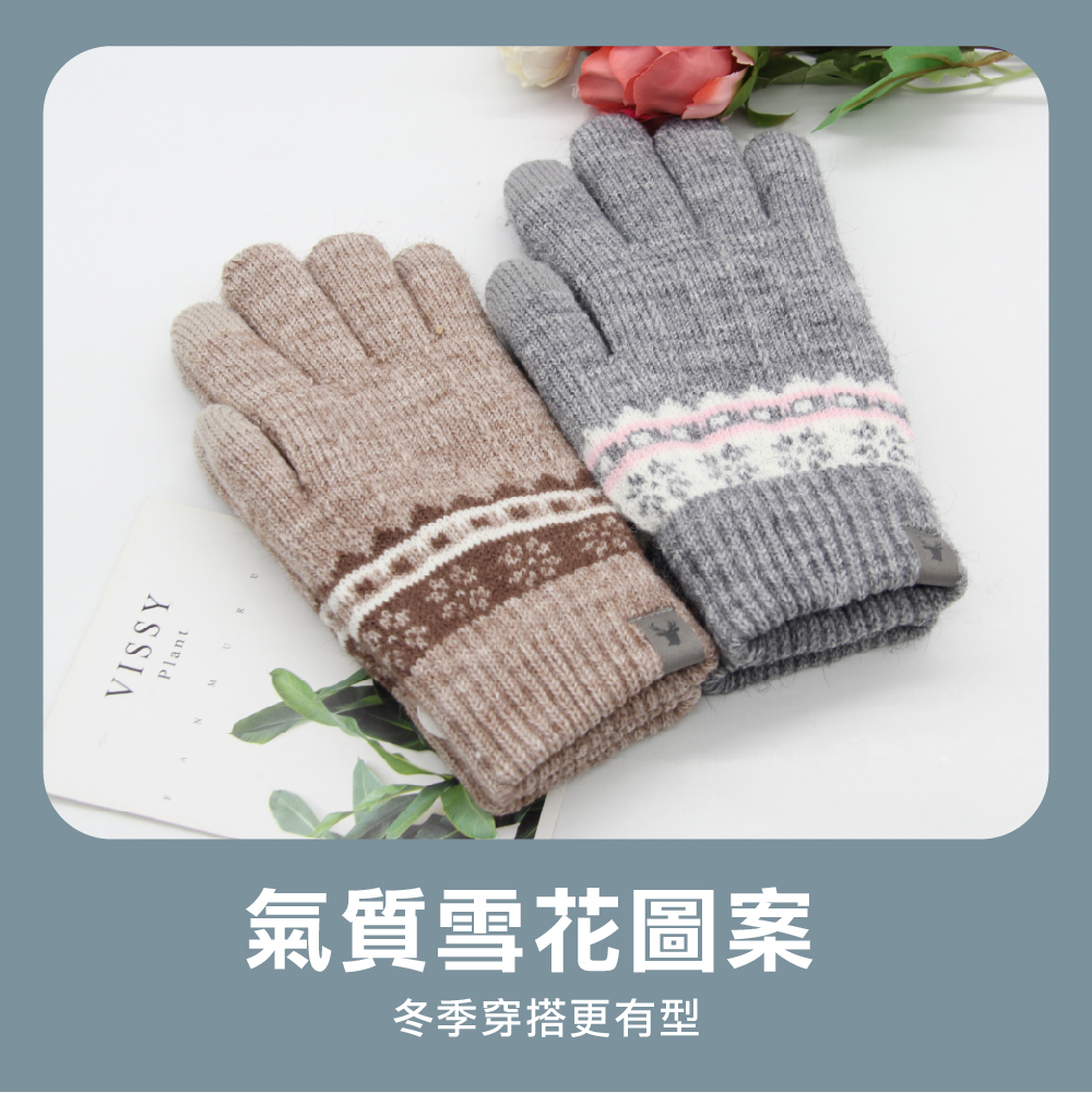 【肌暖】台灣製 冬日雪花皮標雙層保暖觸控手套丨G1648