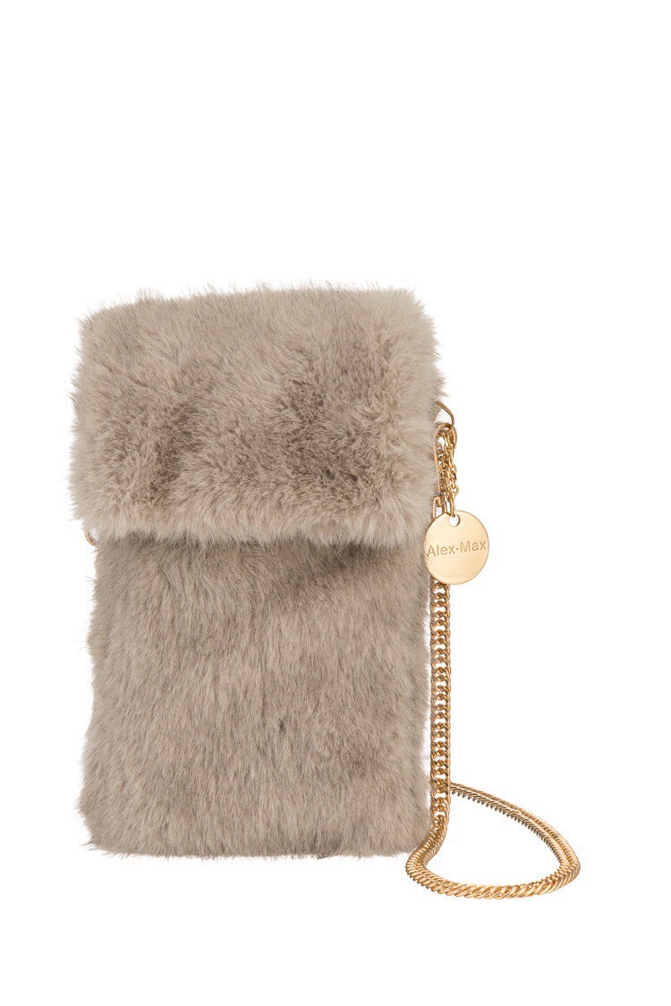 Italy 奶油灰色 Vegan皮草金鏈小包包