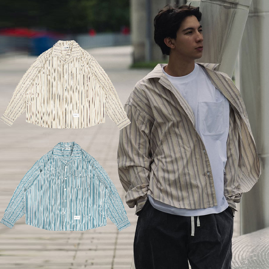 idealism Cuban L-Shirt 沙色 藍色 條紋 古巴 長袖 襯衫【ID25042】