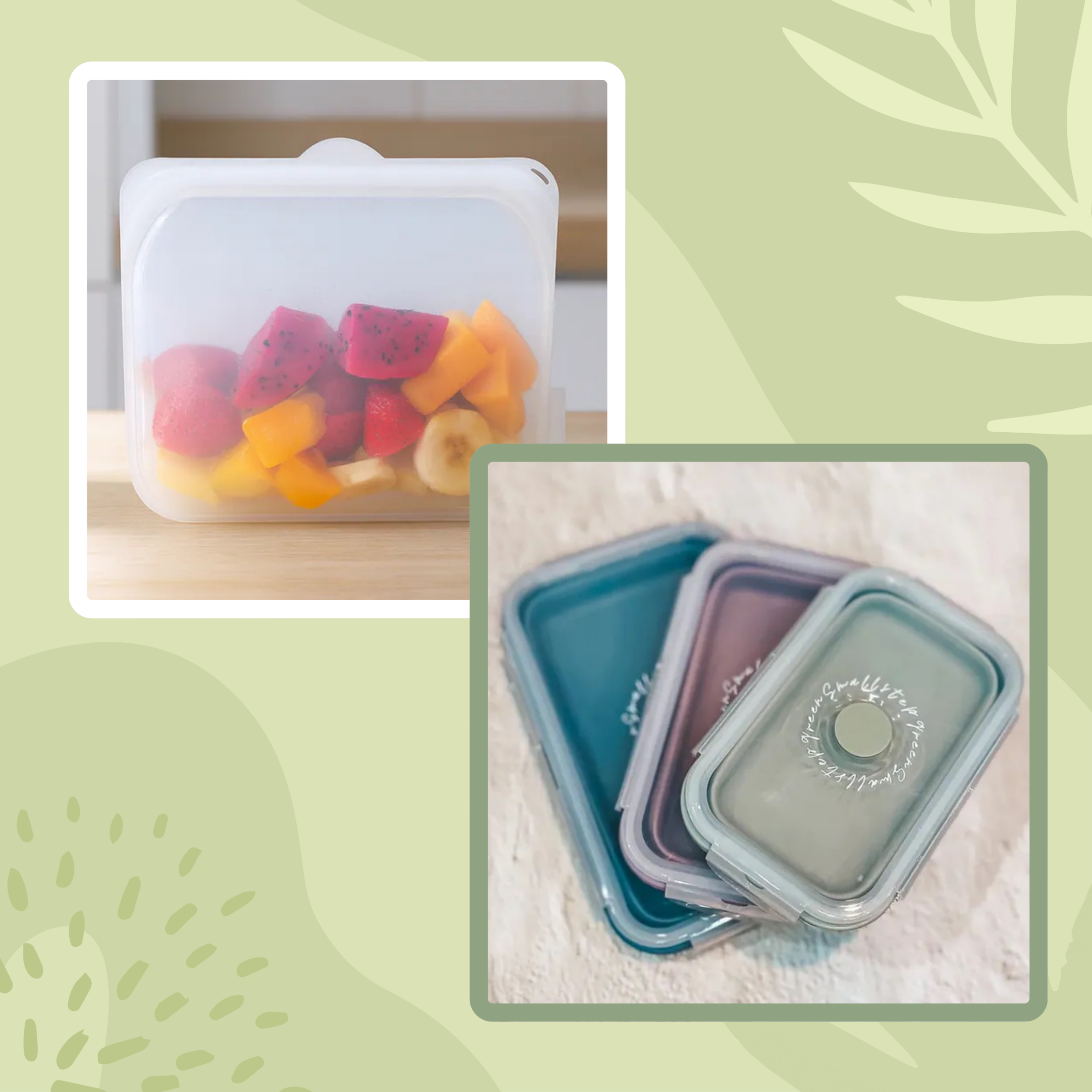 【綠印生活】保鮮分食大小任選｜綜合尺寸折疊矽膠餐盒＋矽膠保鮮袋