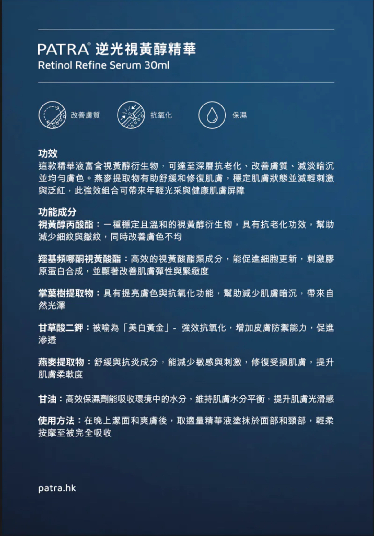 PATRA® Retinol Refine Serum 逆光視黃醇精華 30ml