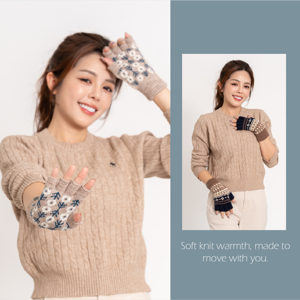 【肌暖】圖騰暖織半指手套丨G1660H-65-67.69-70.72