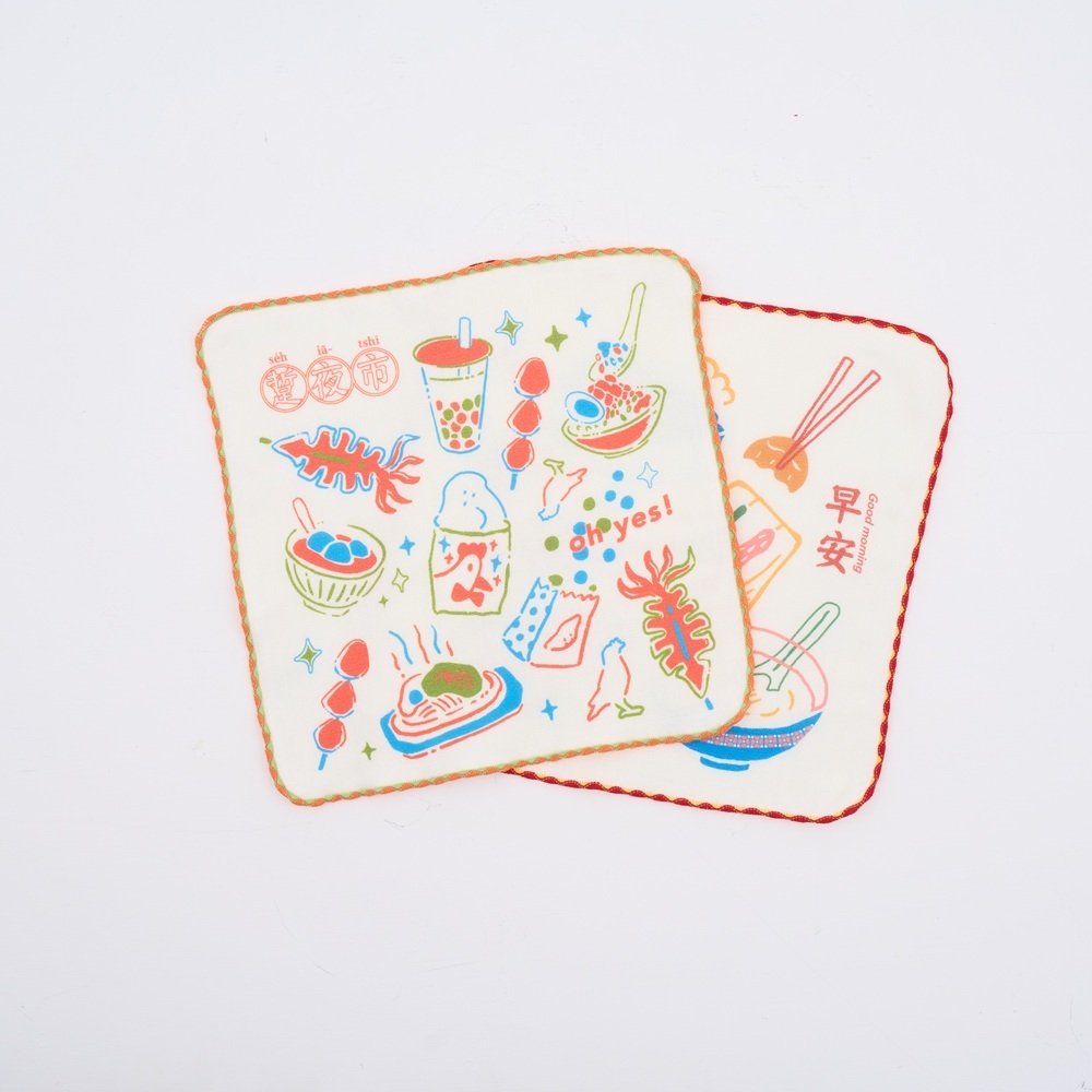 印花樂紗布方塊巾/夜市/橘藍綠